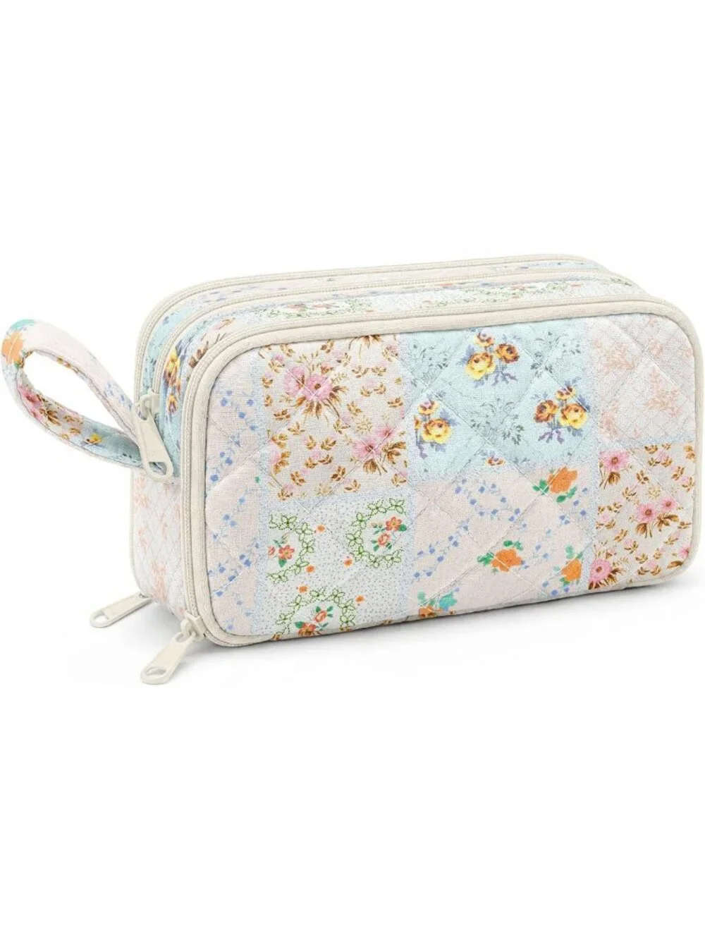 Cute Quilted Pencil Case for Girls | Large Capacity 3 Compartment Organizer
